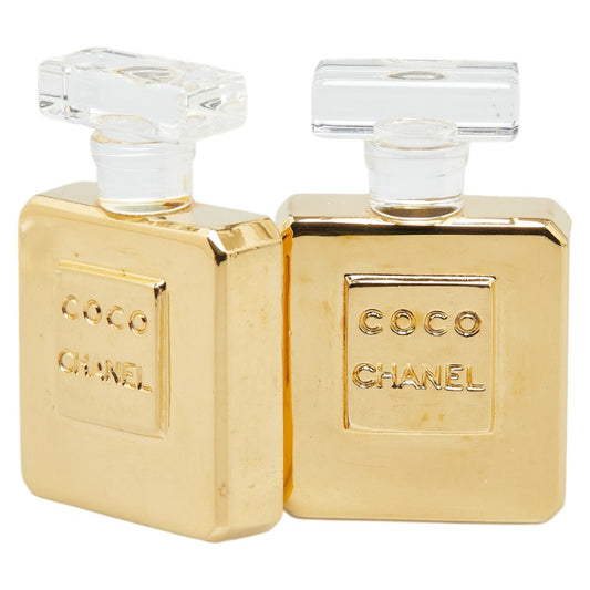 Chanel Logo Perfume Bottle Earrings Gold