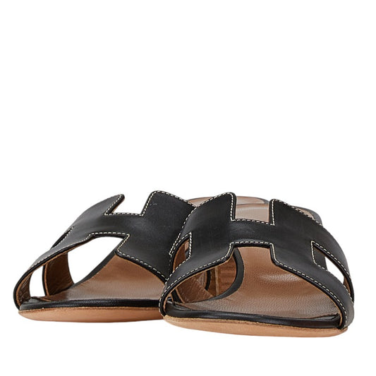 Hermes Oasis Leather Sandals Black Brown