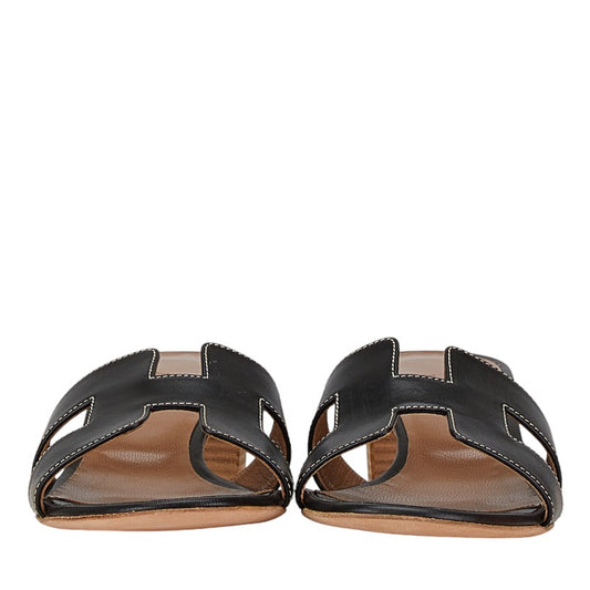 Hermes Oasis Leather Sandals Black Brown