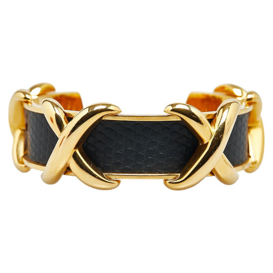 Hermes Gold Black Lizard Bangle Bracelet