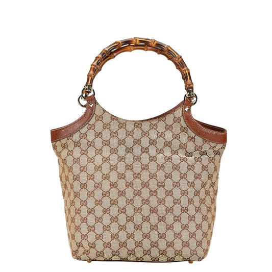 Gucci Bamboo Canvas Leather Handbag 137394