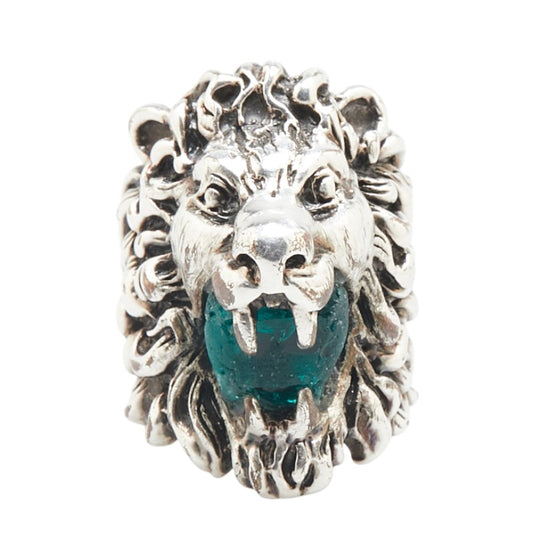 Gucci Lionhead Color Stone Ring Silver