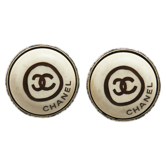 Chanel Coco Mark Round Earrings Silver