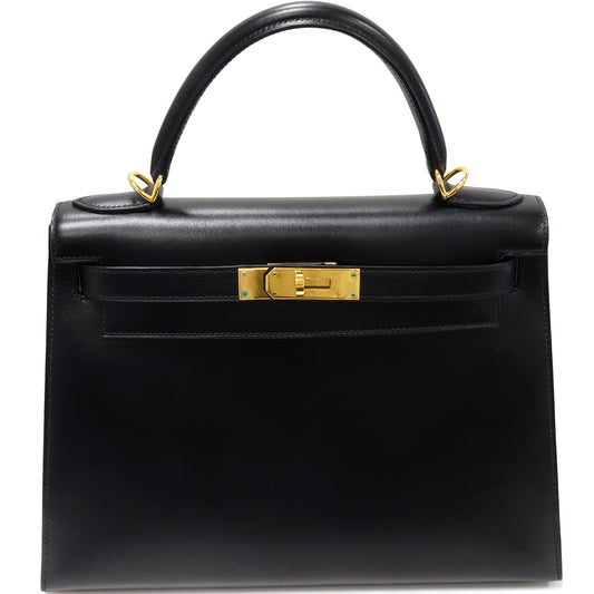 Hermes Kelly 28 Handbag Black Gold Hardware