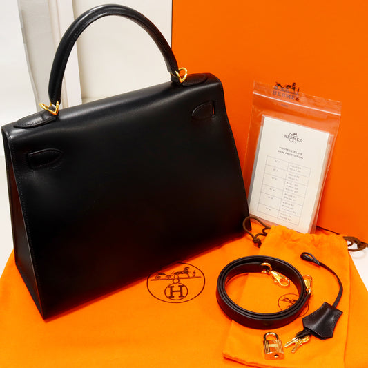 Hermes Kelly 28 Handbag Black Gold Hardware