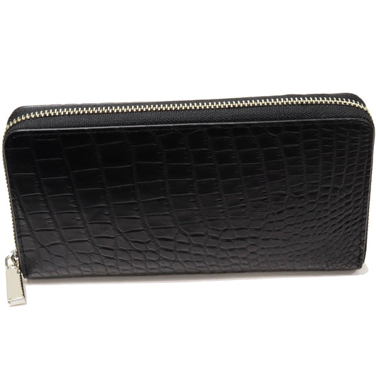 Crocodile Round Zipper Long Wallet Black