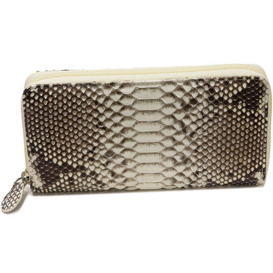 Python Round Zipper Long Wallet Beige