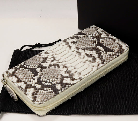 Python Round Zipper Long Wallet Beige