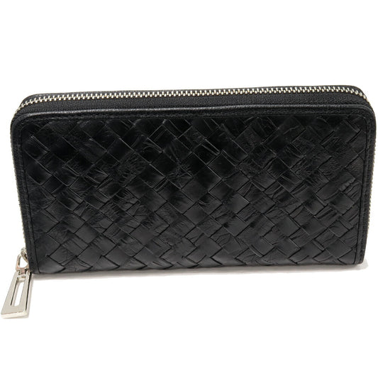 Crocodile Round Zipper Long Wallet Black