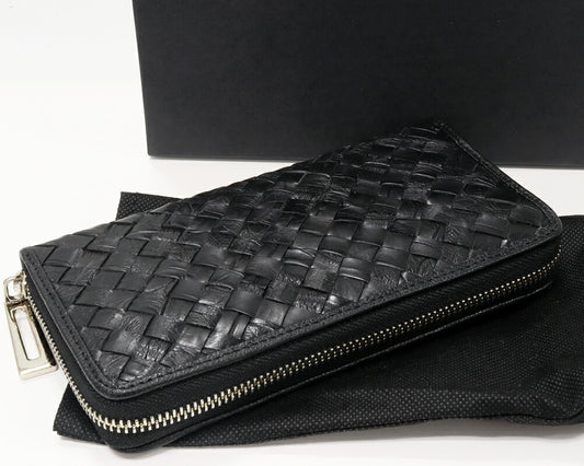 Crocodile Round Zipper Long Wallet Black