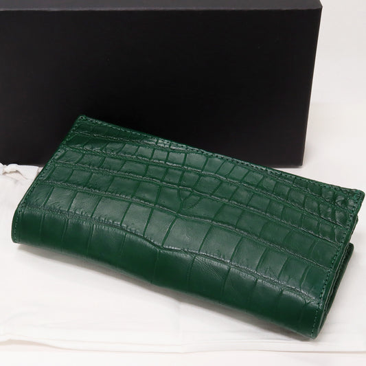 Crocodile Zipper Long Wallet Green