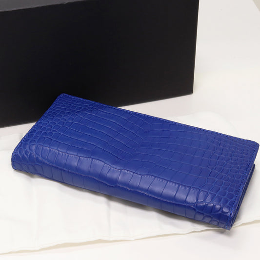 Crocodile Zipper Long Wallet Blue