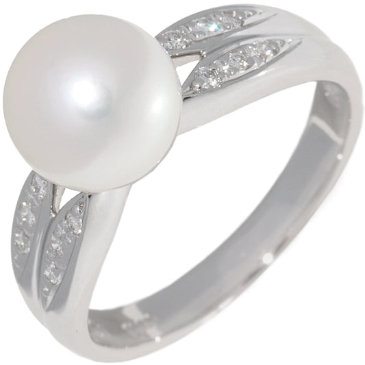 Pt900 Pearl Diamond Ring