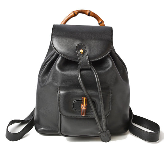 Gucci Leather Mini Backpack Bamboo Black