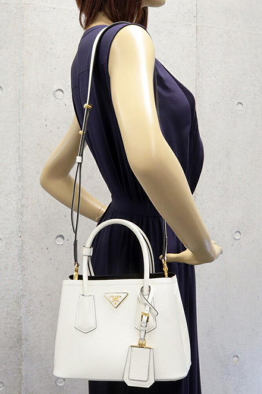 Prada Leather Hand Tote Bag White/Black