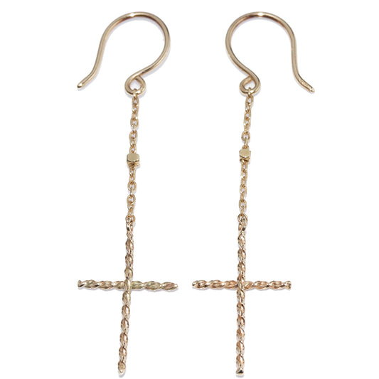 K10YG Yellow Gold Cross Earrings