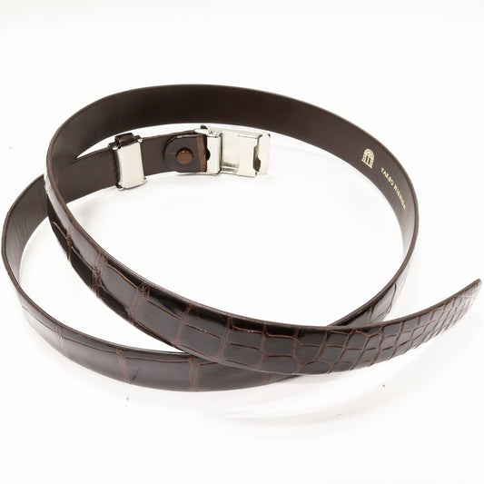 Takeo Nishida Crocodile Belt Brown SS Buckle