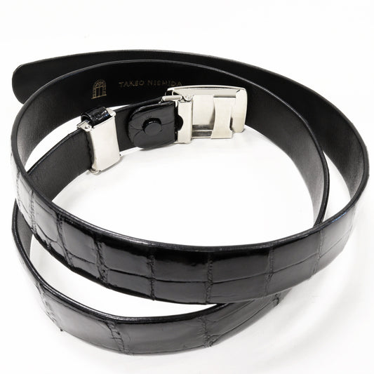 Takeo Nishida Crocodile Belt Black SS Buckle