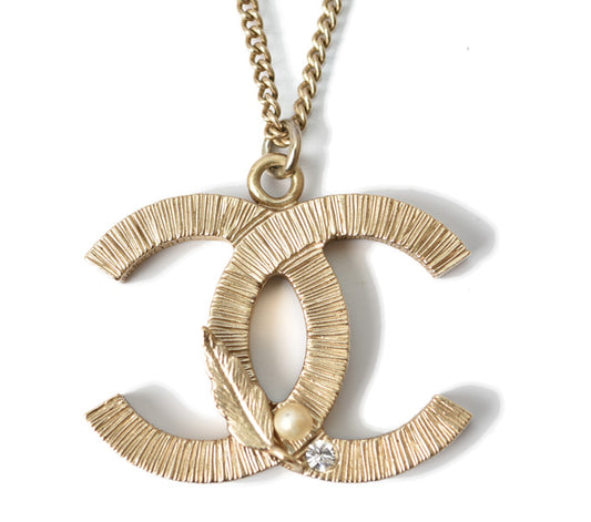 Chanel Necklace Pendant Rhinestone Pearl Gold