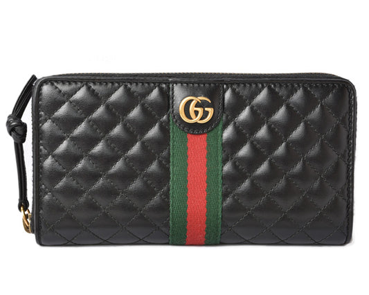 Gucci Quilted Leather Long Wallet Double G Black