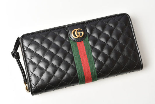 Gucci Quilted Leather Long Wallet Double G Black