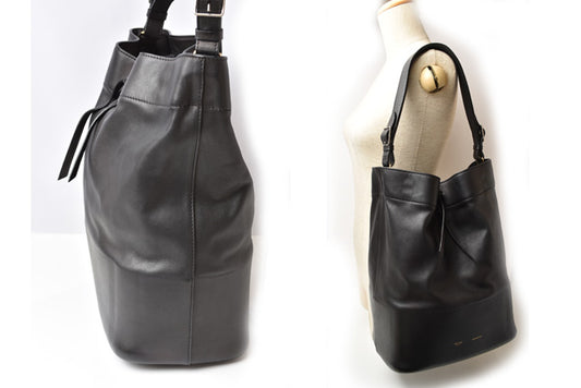 Celine Leather Shoulder Bag Drawstring Black