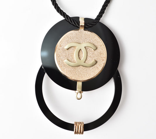 Chanel Coco Mark Necklace Black/Gold Rhinestone