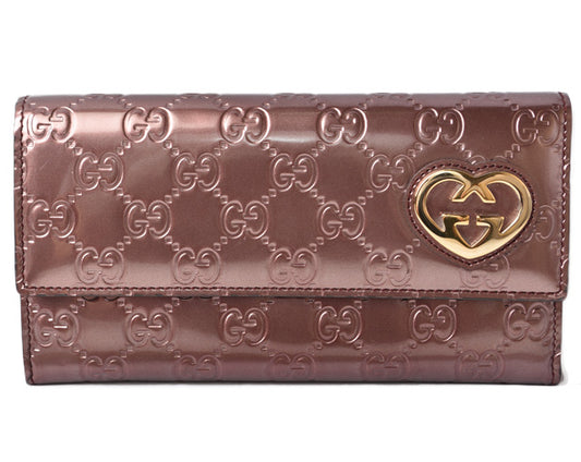 Gucci GG Pattern Heart Shape Long Wallet Burgundy