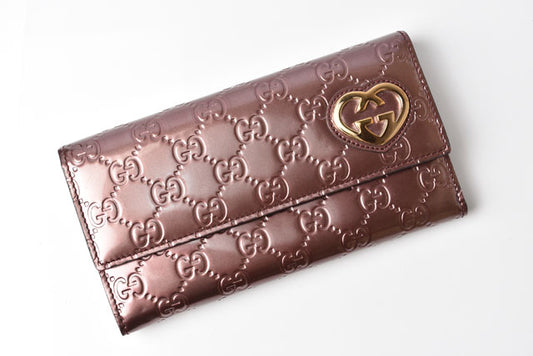 Gucci GG Pattern Heart Shape Long Wallet Burgundy