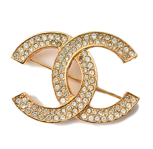 Chanel Brooch Coco Mark Rhinestone Gold