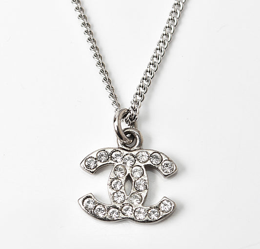 Chanel Necklace Pendant Rhinestone Silver