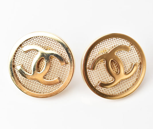 Chanel Circle Motif Logo Gold Earrings