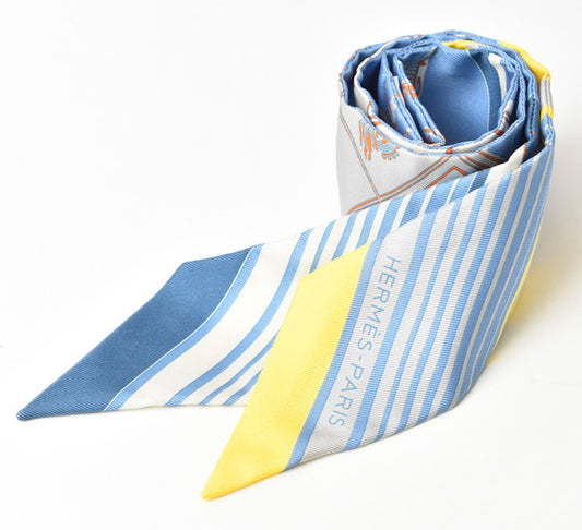 Hermes Silk Twilly Scarf Light Blue/Yellow