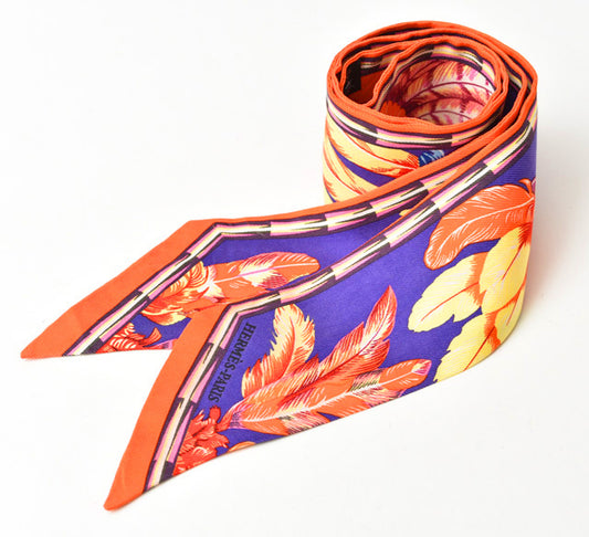 Hermes Silk Twilly Scarf Purple/Orange