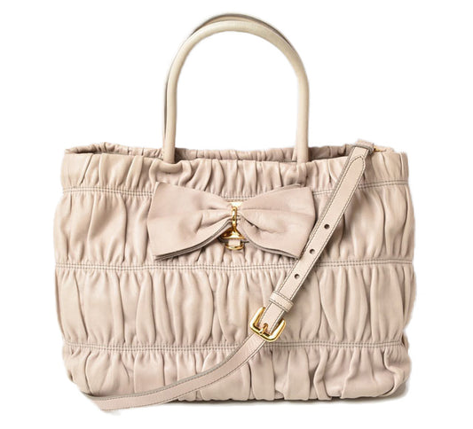 Prada NAPPA GAUFRE 2way Handbag Beige