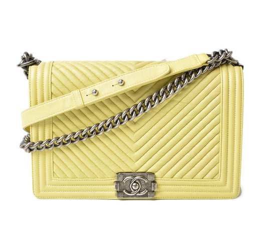 Chanel Boy Chevron Lambskin 2way Bag Yellow