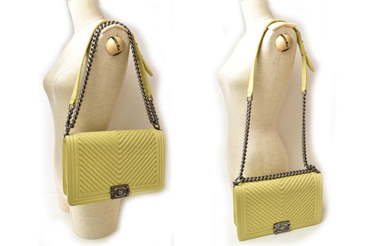 Chanel Boy Chevron Lambskin 2way Bag Yellow