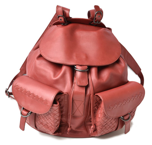 Bottega Veneta Leather Backpack Dark Red