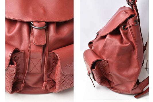 Bottega Veneta Leather Backpack Dark Red