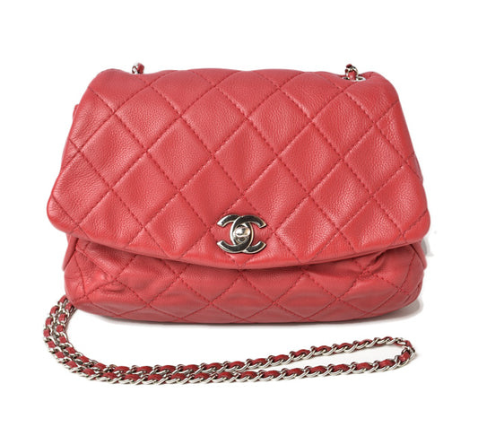 Chanel Leather Chain Shoulder Bag Red/Silver