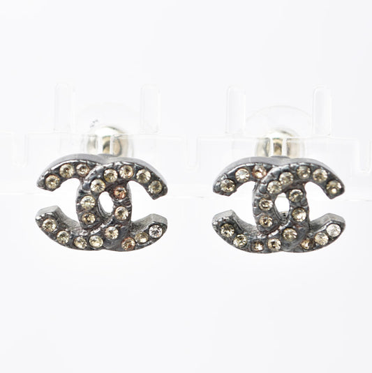 Chanel CC Earrings Rhinestone Metal