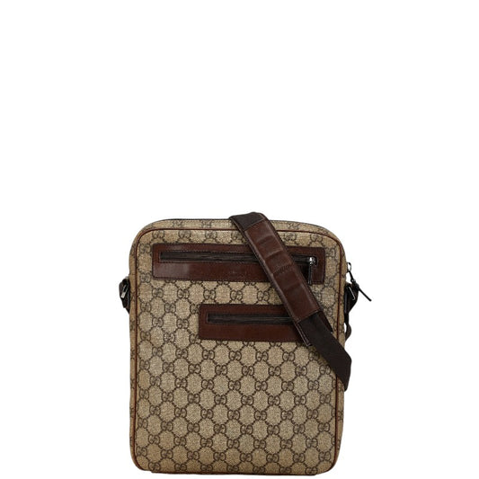 Gucci GG Supreme Shoulder Bag Beige Brown PVC Leather