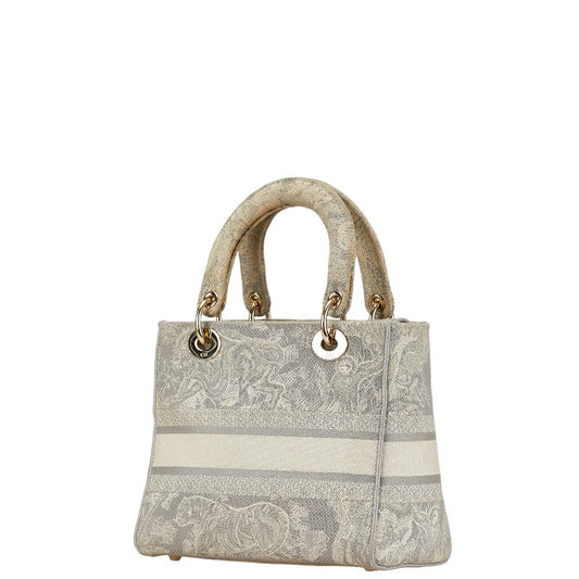 Dior Lady D-Lite Jacquard Handbag 2WAY Gray White