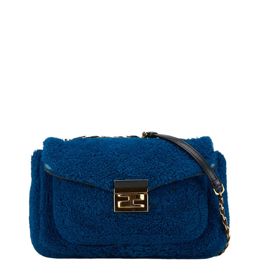 Fendi Shearling Leather Chain Shoulder Bag