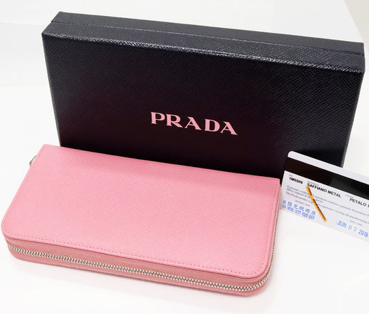 Prada Saffiano Metal Zip Wallet Pink 1M0506