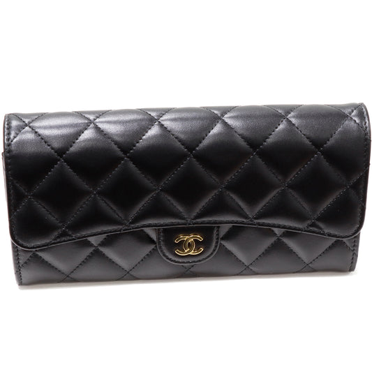 Chanel Lambskin Long Wallet Black Gold AP0241