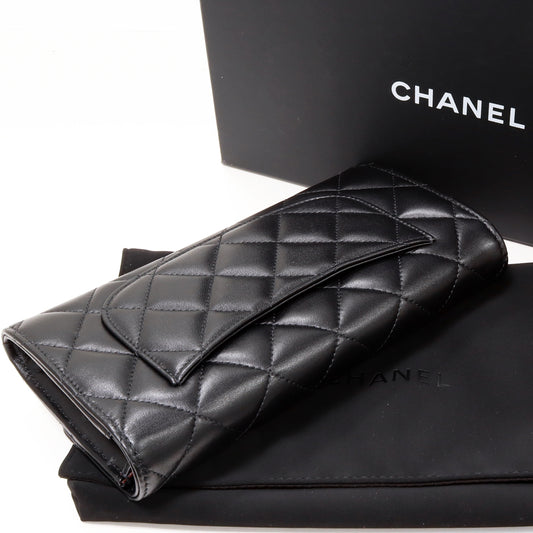 Chanel Lambskin Long Wallet Black Gold AP0241