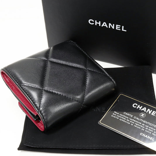 Chanel Lambskin Trifold Wallet Black