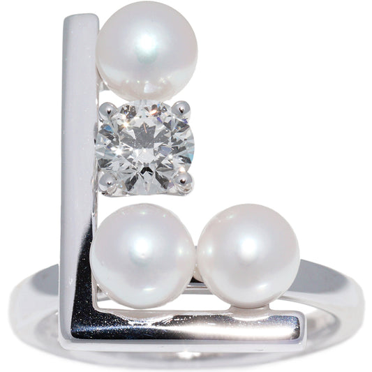 Tasaki K18WG Pearl Diamond Ring