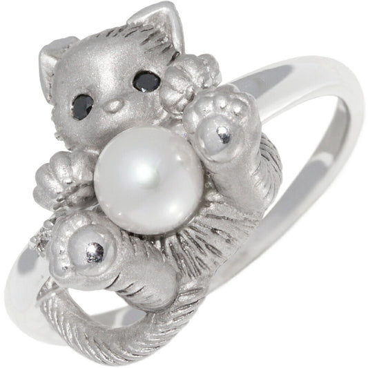 K18WG Pearl Diamond Cat Ring